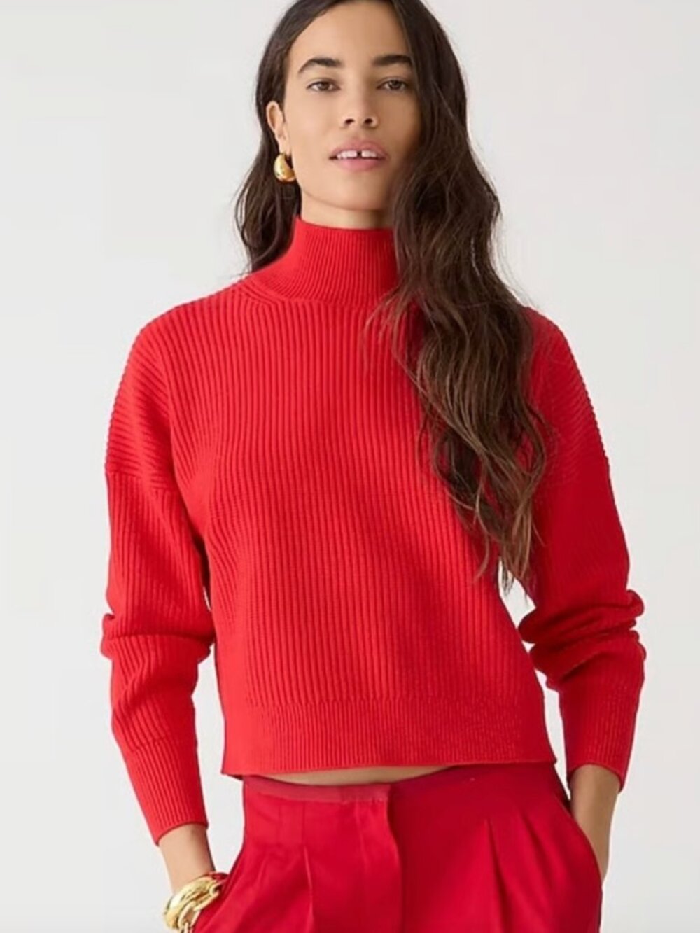 Women's J. Crew Ribbed Red Turtleneck Sweater in stretch yarn, size: small